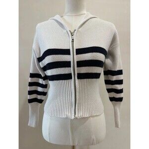 Zara Striped Sailor Collar Zip Cardigan Sweater S Coastal Preppy Y2K